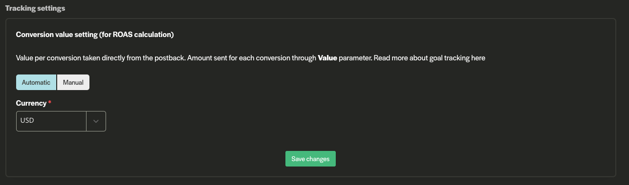 Automatic conversion value setting