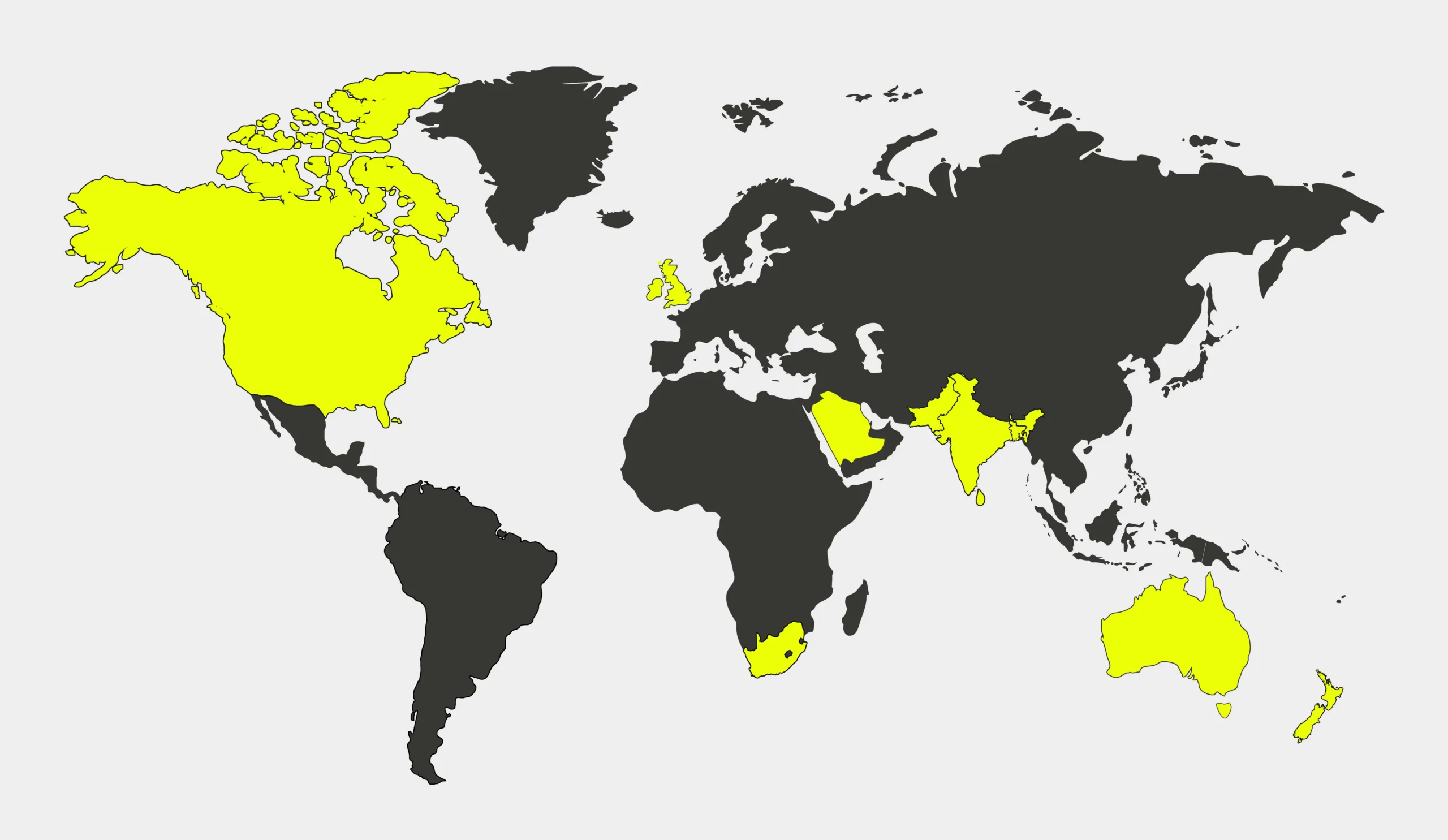 World map highlighting different geolocations of Cricket viewership in neon green while rest of the map map is in black.